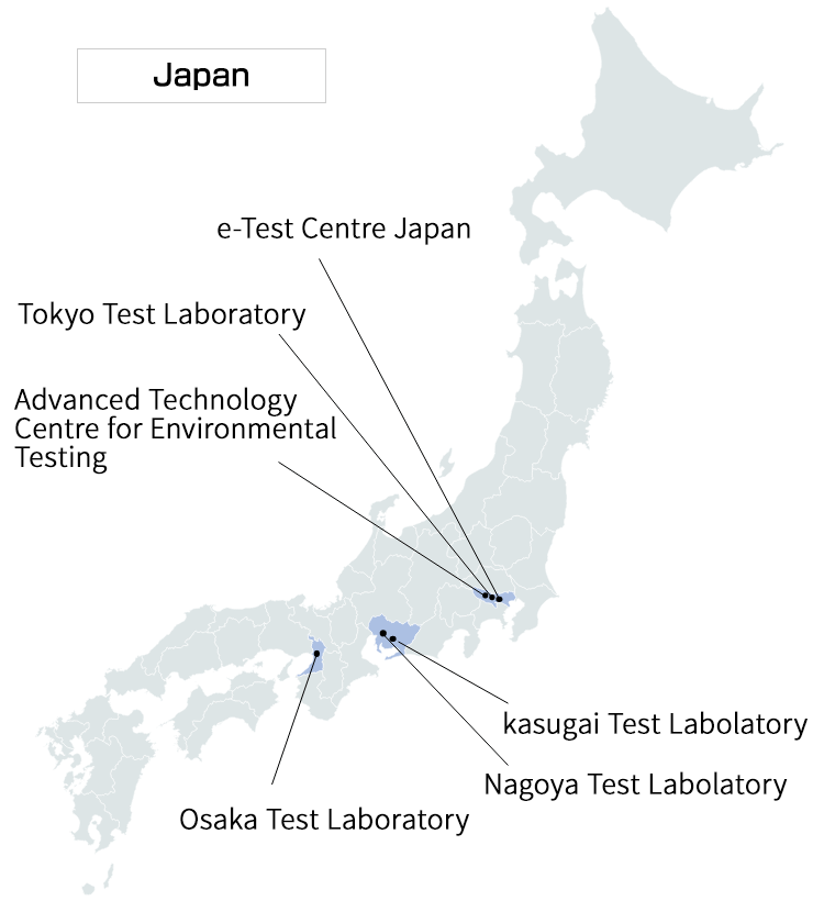 Map of test labs in Japan